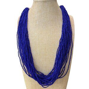 Blue Beaded Layered Necklace & Matching Double Drop Earrings Statement